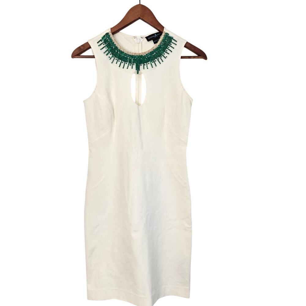 Guess by Marciano Y2K Green Embellished Keyhole Cream Sheath Mini Dress Size 2